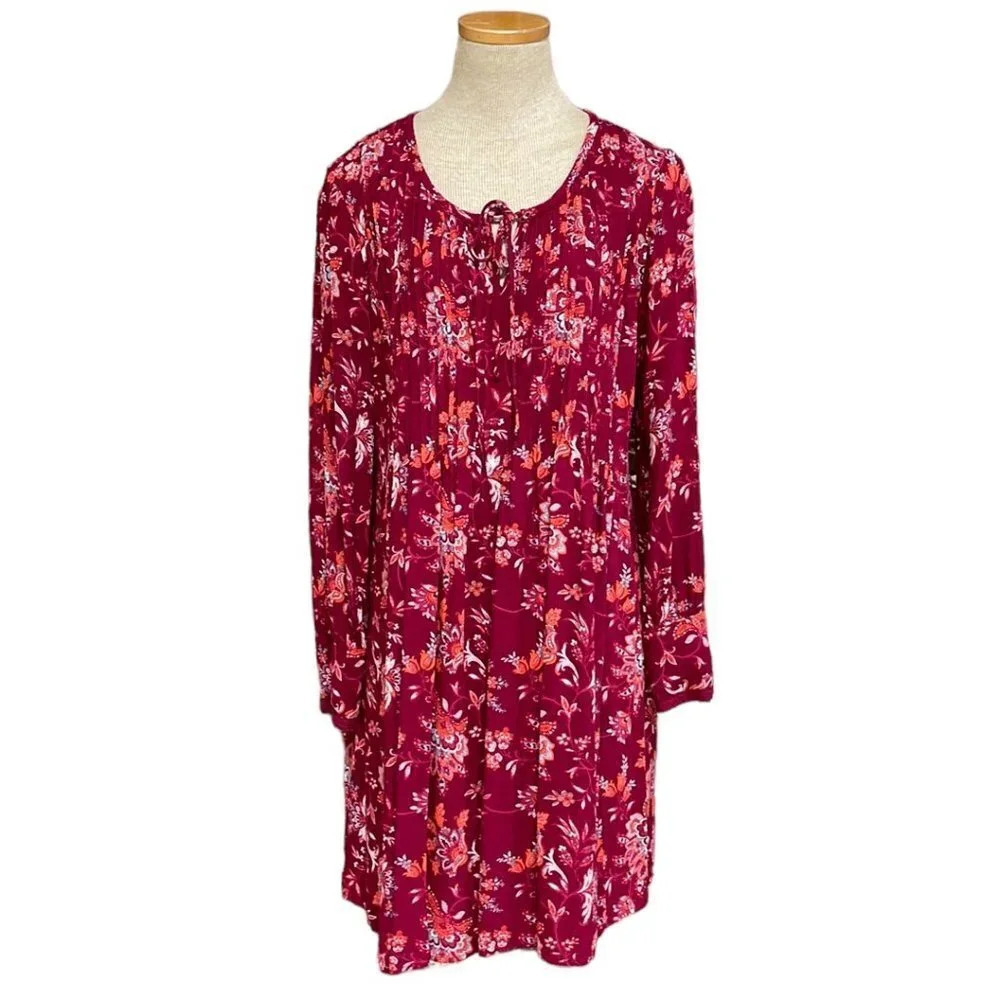 Sahalie Dress Long Sleeve Midi Red Floral Size Medium M